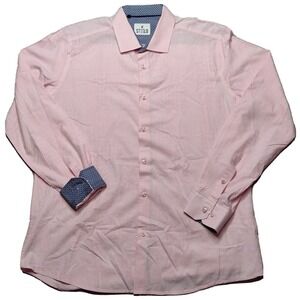 STEELO Men Size XL Pink Flip Cuff Long‎ Sleeve Button-Up Cotton Shirt EUC